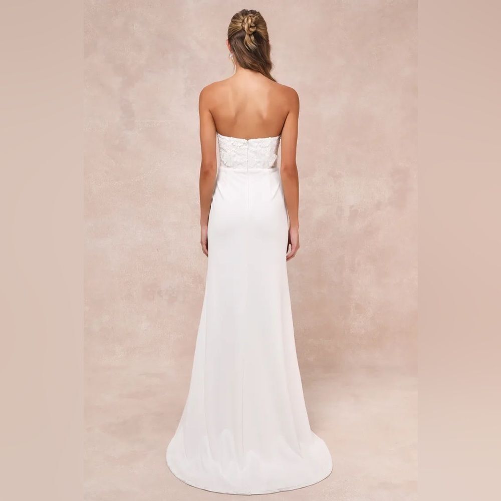 Lulus Refined Glow White 3D Embroidered Sequin Strapless Maxi Dress - Picture 2 of 7